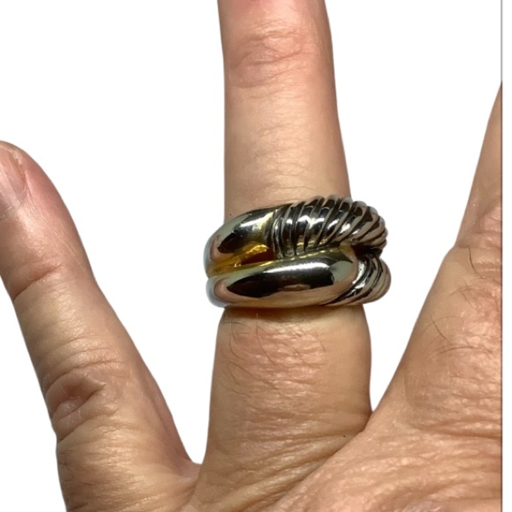 Gold & silver plated cable cocktail ring size 8 excellent condition